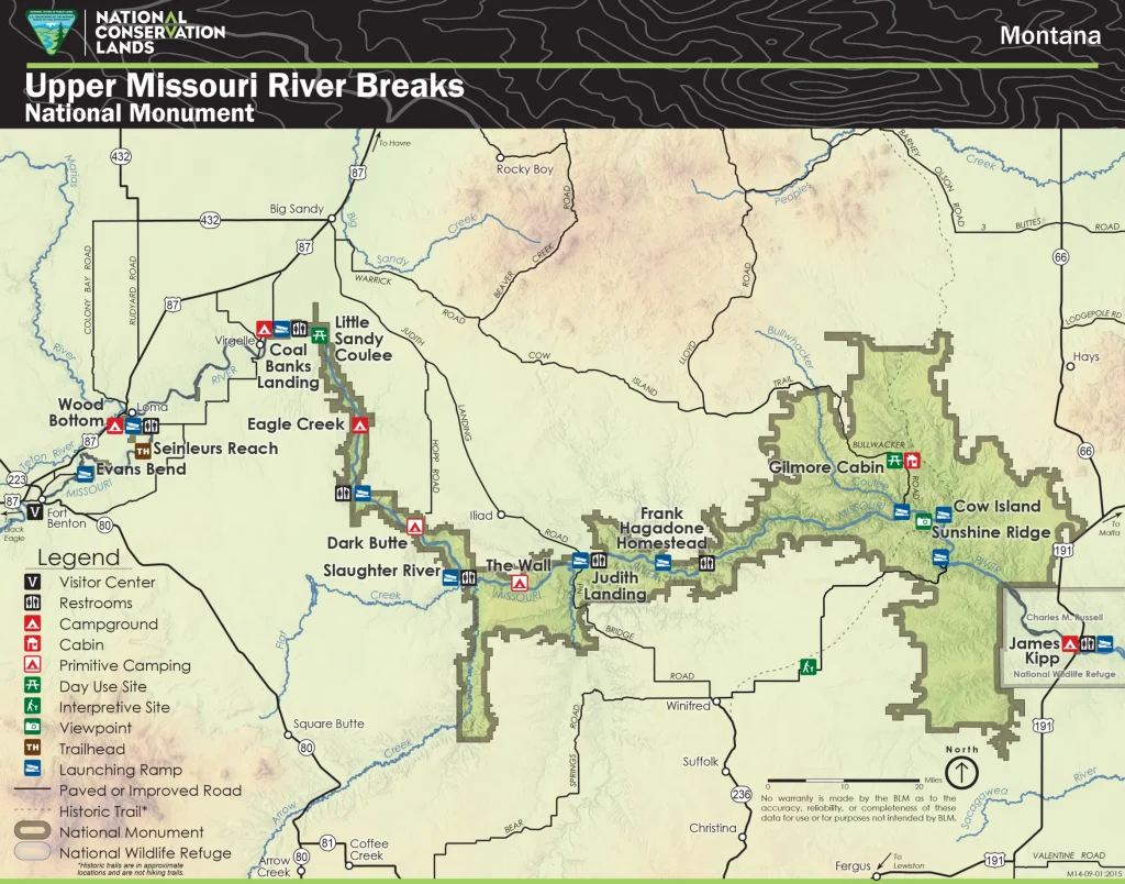 Map of the Upper Missouri Breaks National Monument