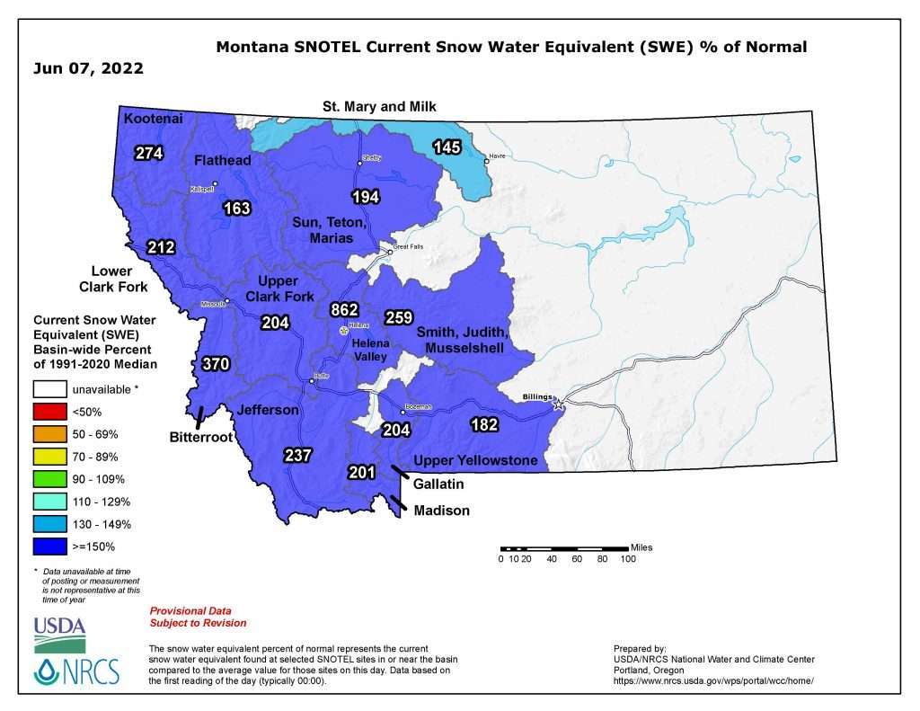 Montana Snow Water Equivalent map