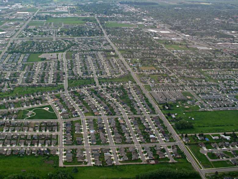 Aerial view of the suburban sprawl in Bozeman Montana